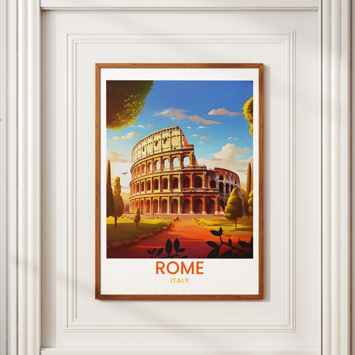 Golden Rome Italy Colosseum Ancient Landmark Vintage Travel Poster