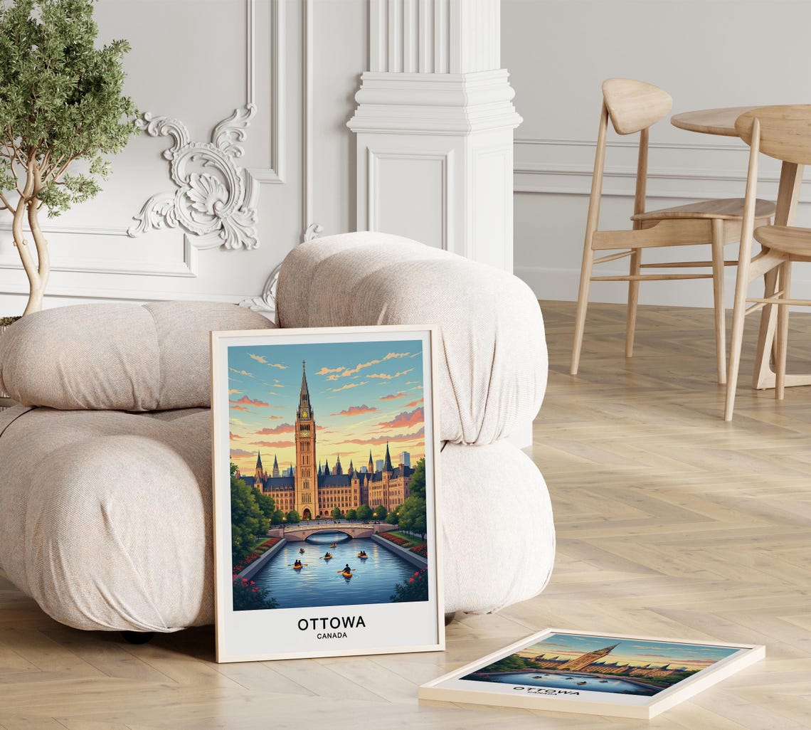 Ottawa Canada Parliament Hill Gothic River Kayaks Sunset Poster - Image 3