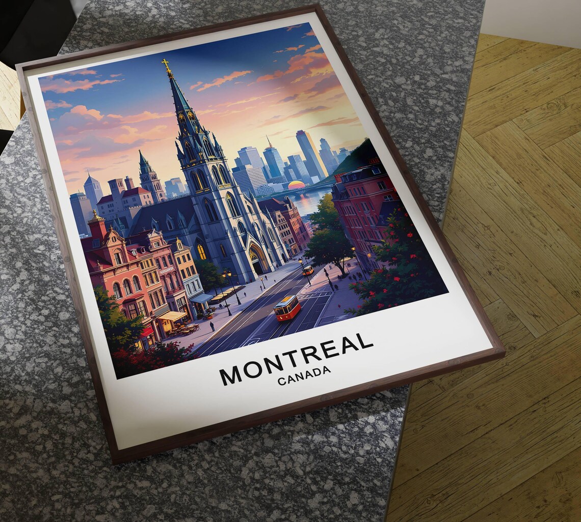 Montreal Canada Gothic Church Street Sunset Tram City Poster - Image 4