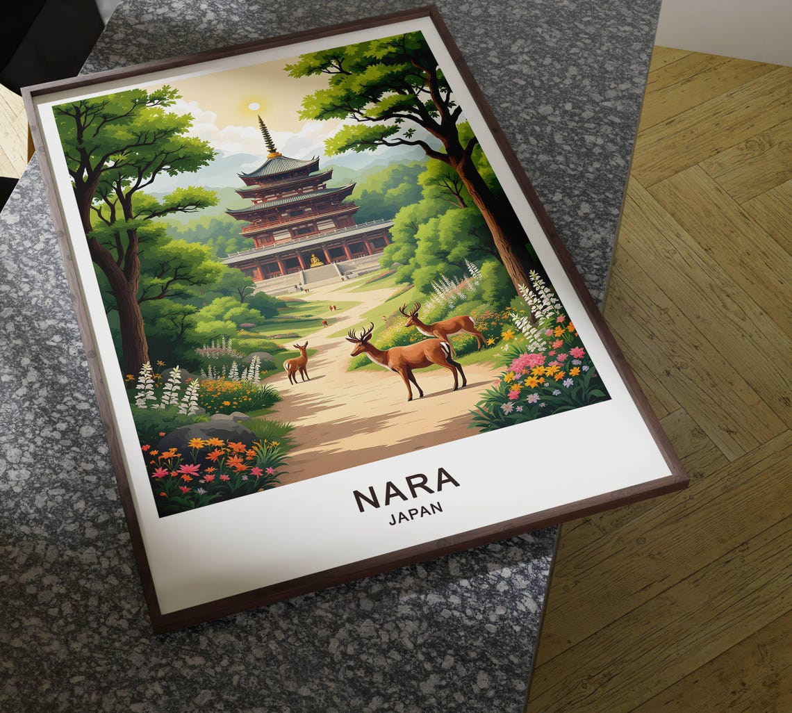 Nara Japan Five Story Pagoda Temple Deer Park Forest Garden Poster - Image 4