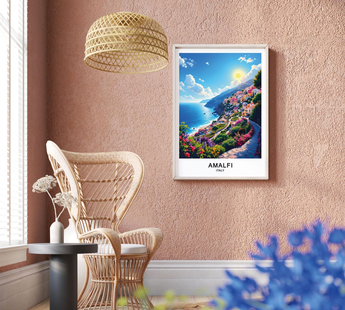 Amalfi Italy Cliffside Town Terraced Gardens Mediterranean Sun Poster - Image 2