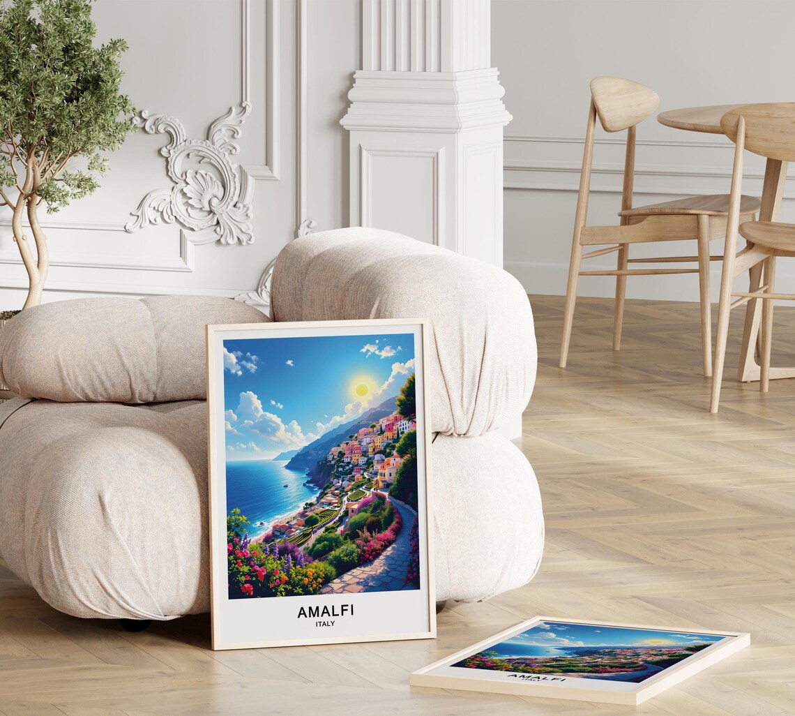 Amalfi Italy Cliffside Town Terraced Gardens Mediterranean Sun Poster - Image 3