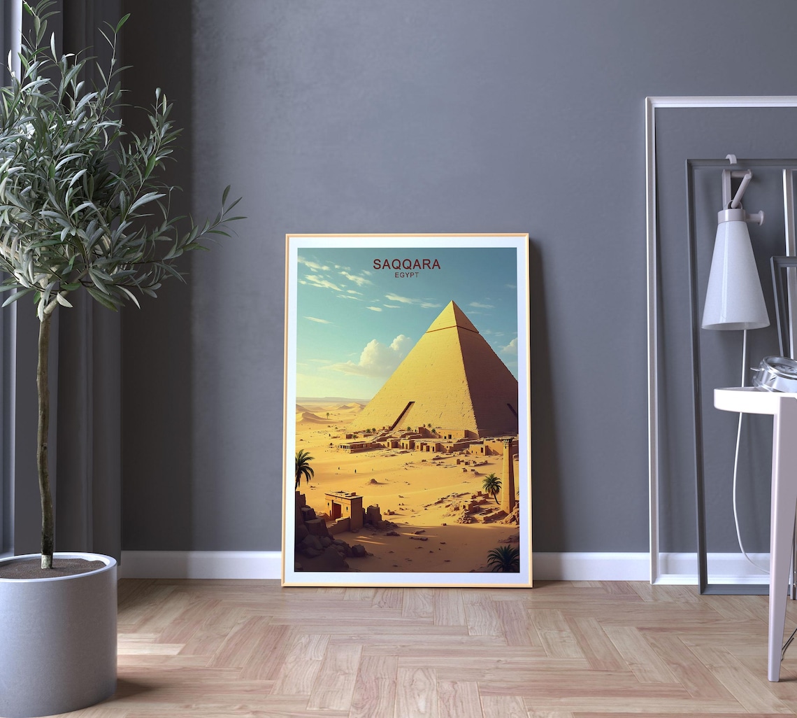 Saqqara Egypt Ancient Desert Pyramid Golden Sun Landscape Poster - Image 5