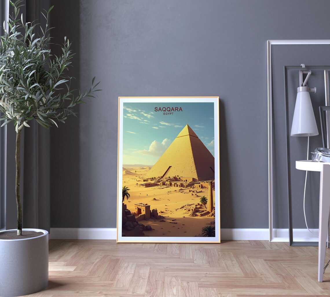 Saqqara Egypt Travel Poster Step Pyramid Ancient Tombs And Desert Landscape Wall Art Gift Poster - Image 5