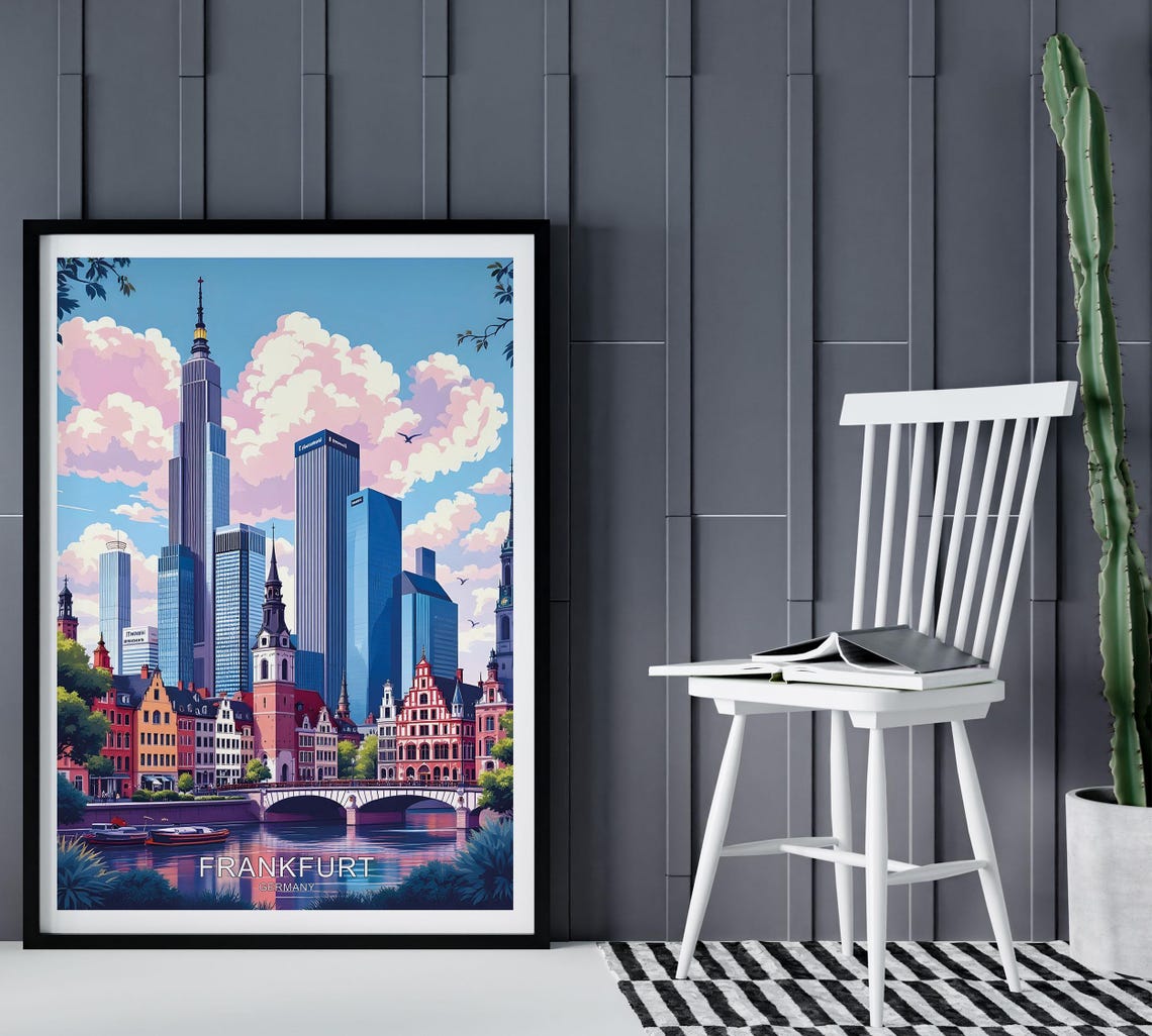 Frankfurt Germany Skyline Skyscrapers Old Town River Bridge Poster - Image 2