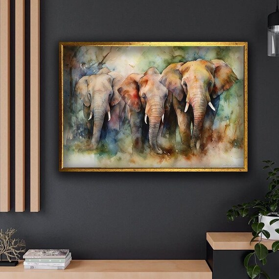 Three Elephants Walking Forward in Soft Watercolor Earth Tones Poster