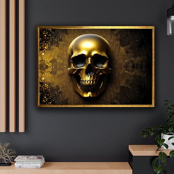 Gold Skull Glitter Gothic Black Background Metallic Skull Wall Art Poster