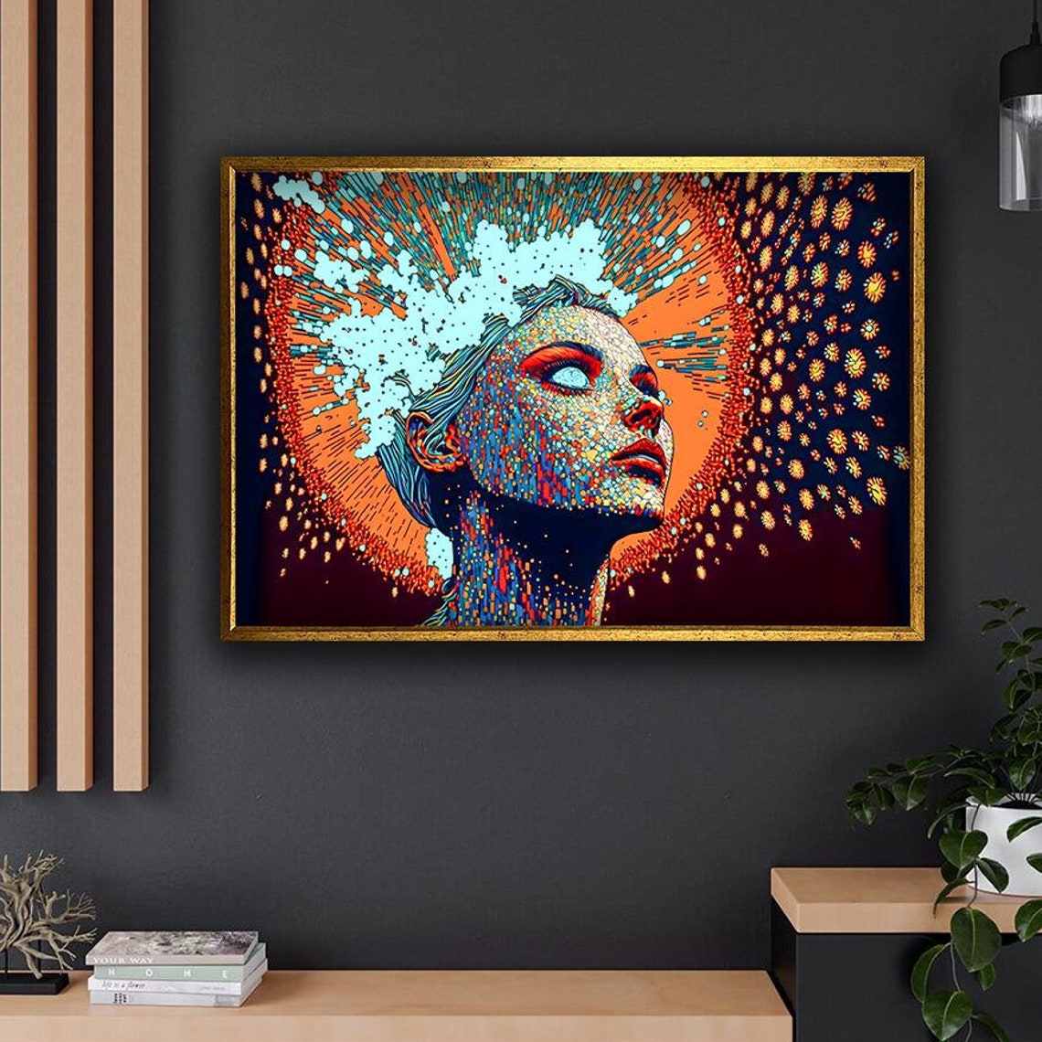 Surreal Woman Print Woman With A Mosaic Face Wall Art Blue Eyed Woman Art Colorful Surreal Girl Art Print Woman Home Art