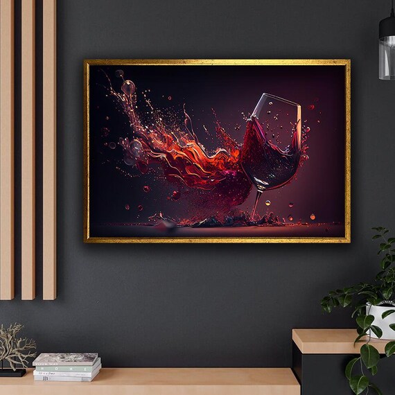 Red Wine Glass Dramatic Splash Dark Elegant Bar Kitchen Wine Lover Poster