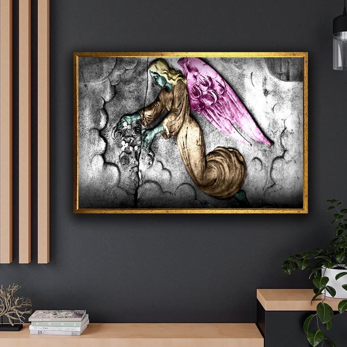 Pink Winged Angel Art Angel Painting Bold Colorful Angel Print Angel Woman Wall Art Gift For Friends Modern Home Decor