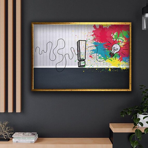 Lightbulb Idea Sketch Line Art Colorful Paint Splash Creative Wall Art Print