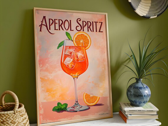 Vintage Aperol Spritz Mounted Poster Stylish Framed Art For Home Bar Decor