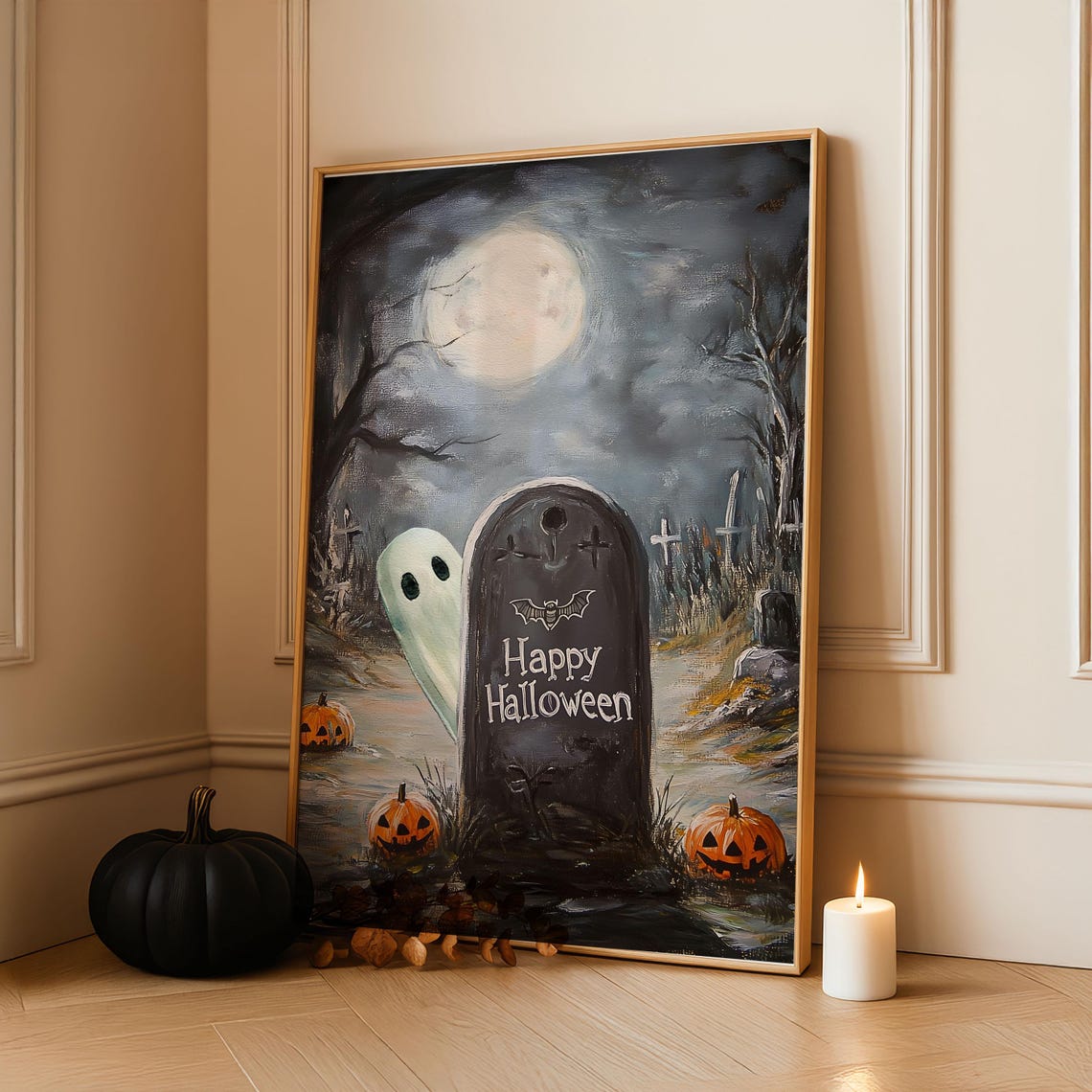 Vintage Halloween Poster Framed Wall Art Ready To Hang Unique Decor