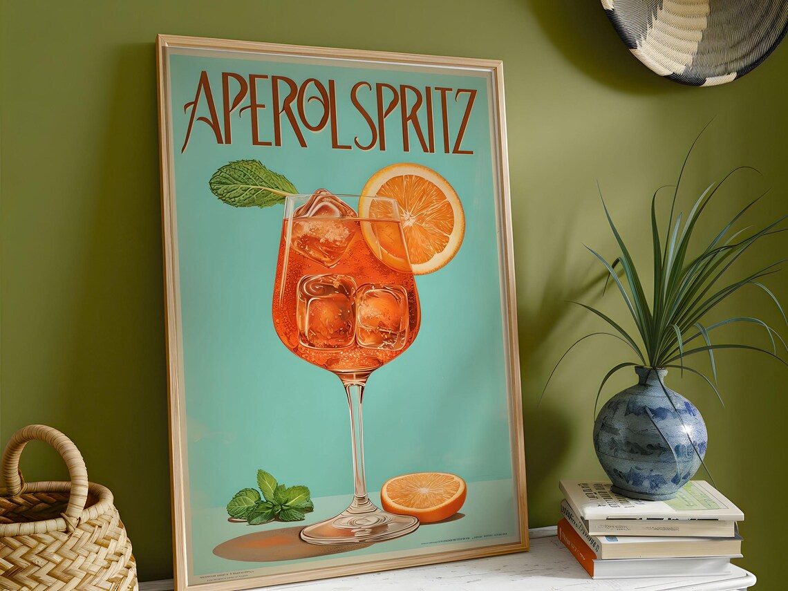 Aperol Spritz Retro Poster, Cocktail Art