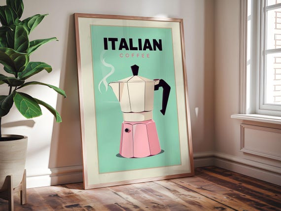 Vintage Italian Coffee Poster Retro Kitchen Wall Art