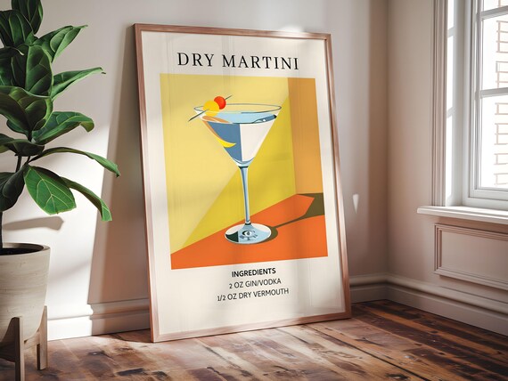 Retro Dry Recipe Poster Framed Mounted Art For Home Bar Decor