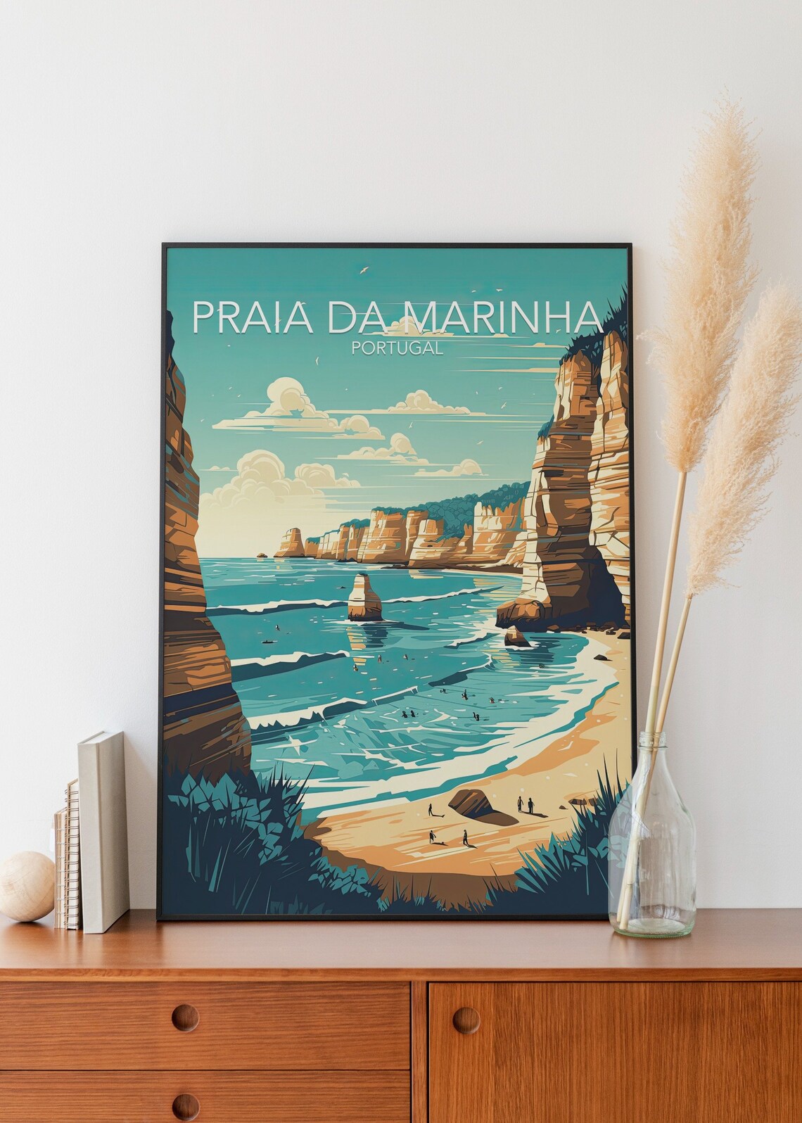 Praia da Marinha Portugal Vintage Retro Beach Cliffs Travel Poster - Image 3