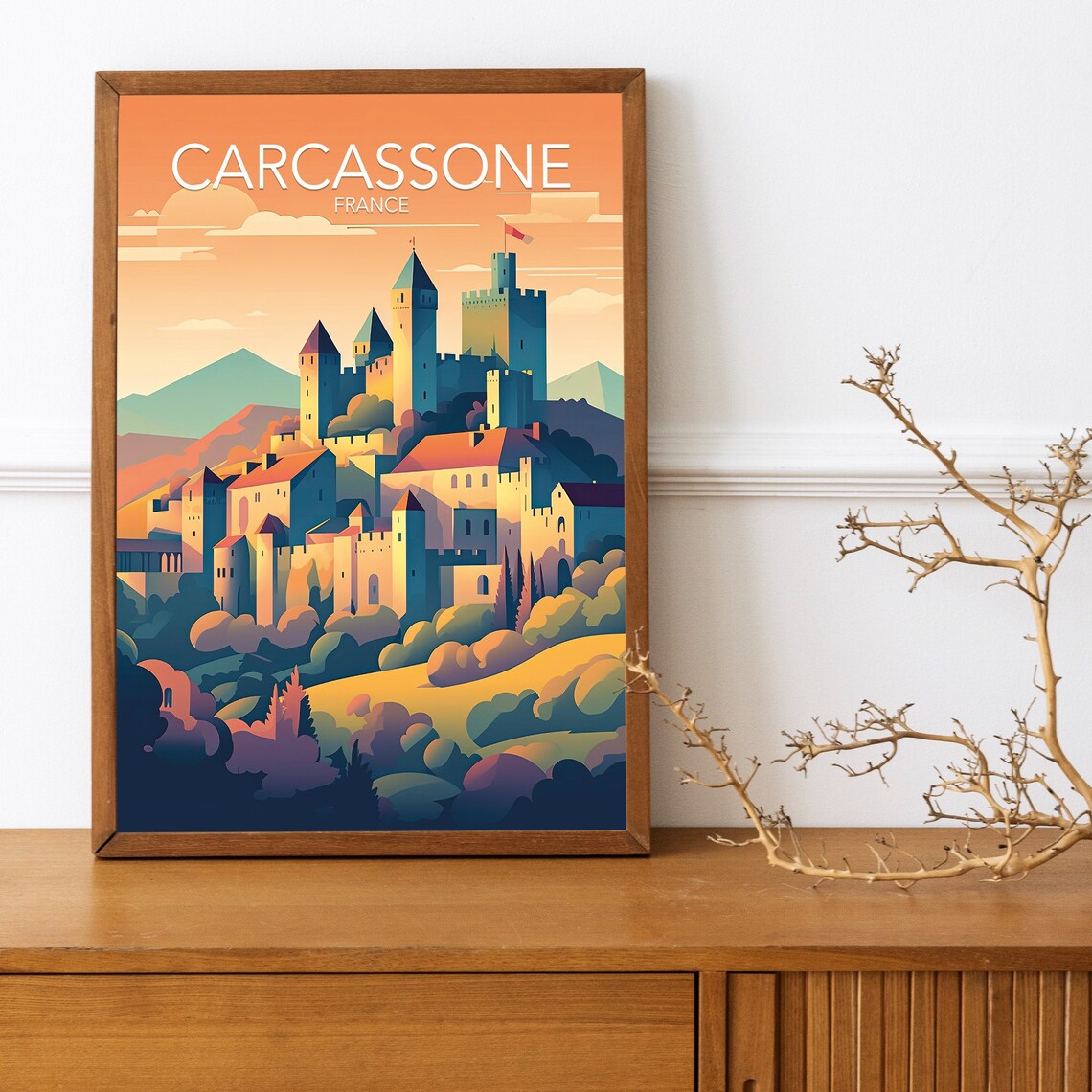 Carcassonne Medieval Castle Hill France Fairytale Travel Poster