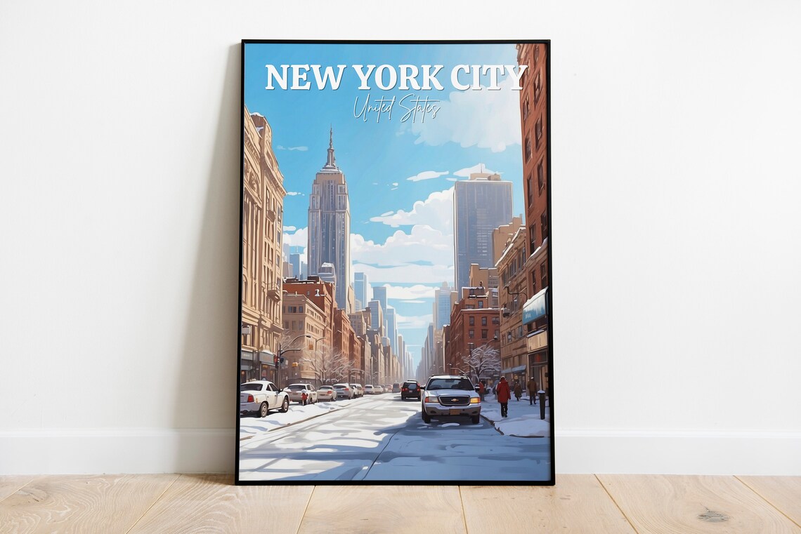 New York City Empire State Building Snow Winter Travel Landmark Poster