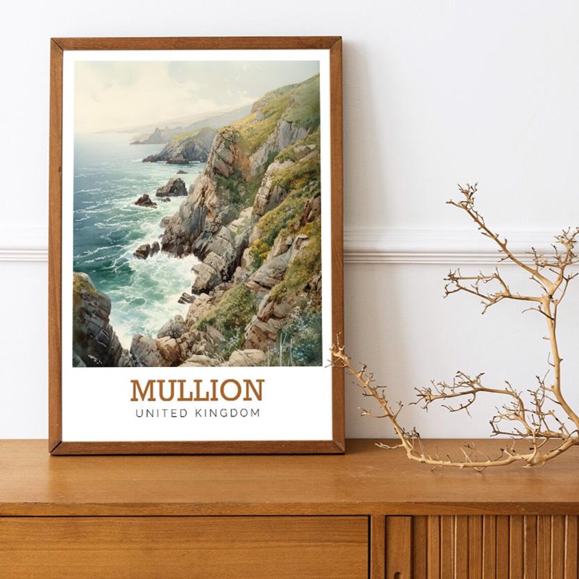 Mullion Cornwall Rocky Coastline Watercolor United Kingdom Poster - Image 3