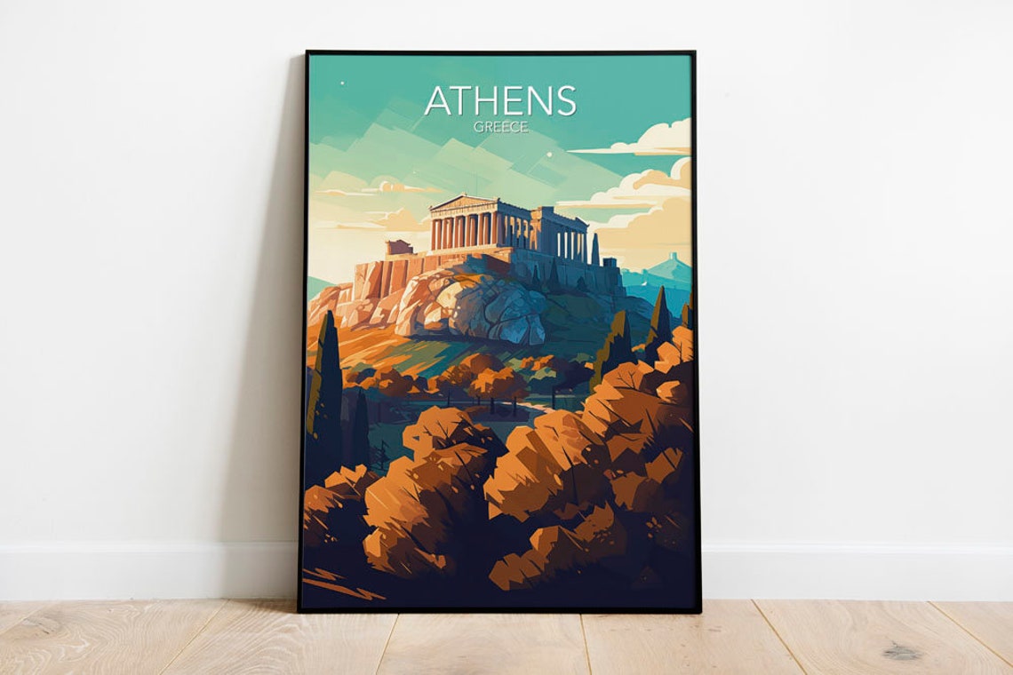 Athens Parthenon Acropolis Greece Sunset Vintage Travel Poster