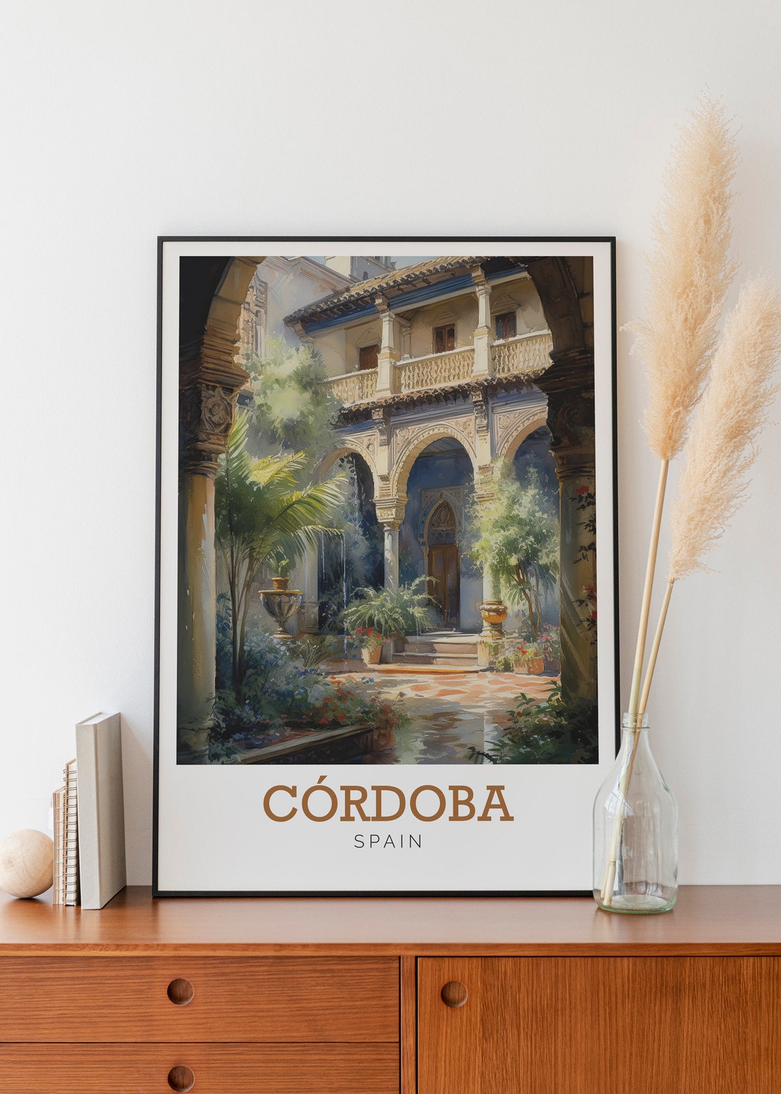 Cordoba Spain Historic Courtyard Watercolor Art Travel Poster - Image 2