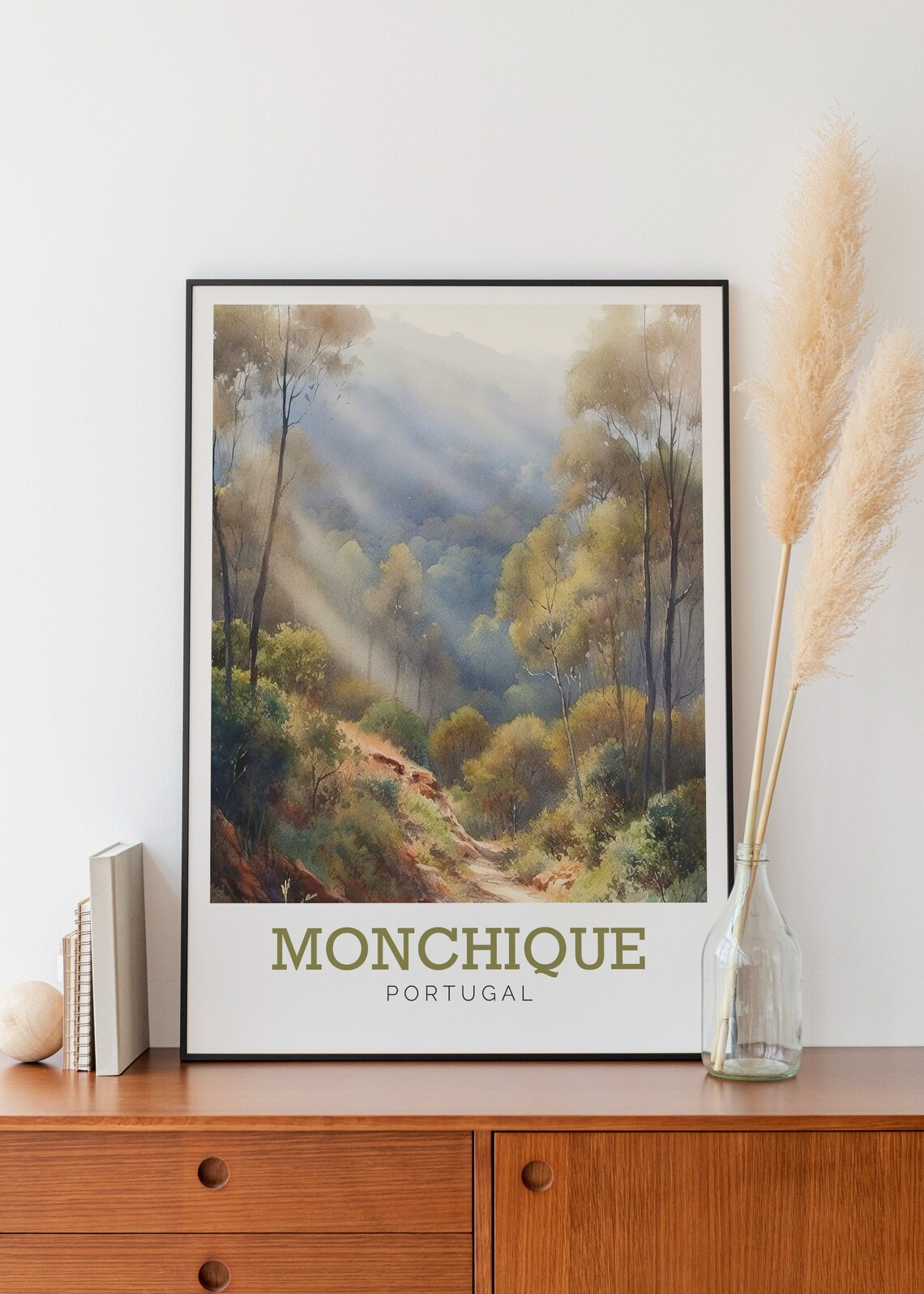 Monchique Portugal Sunlit Forest Hills Watercolor Art Poster - Image 2