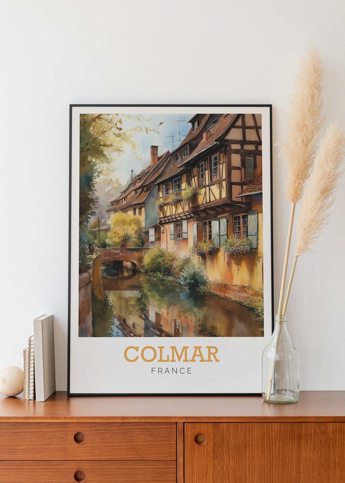 Colmar France Half Timbered Canal Watercolor Art Travel Poster - Image 2