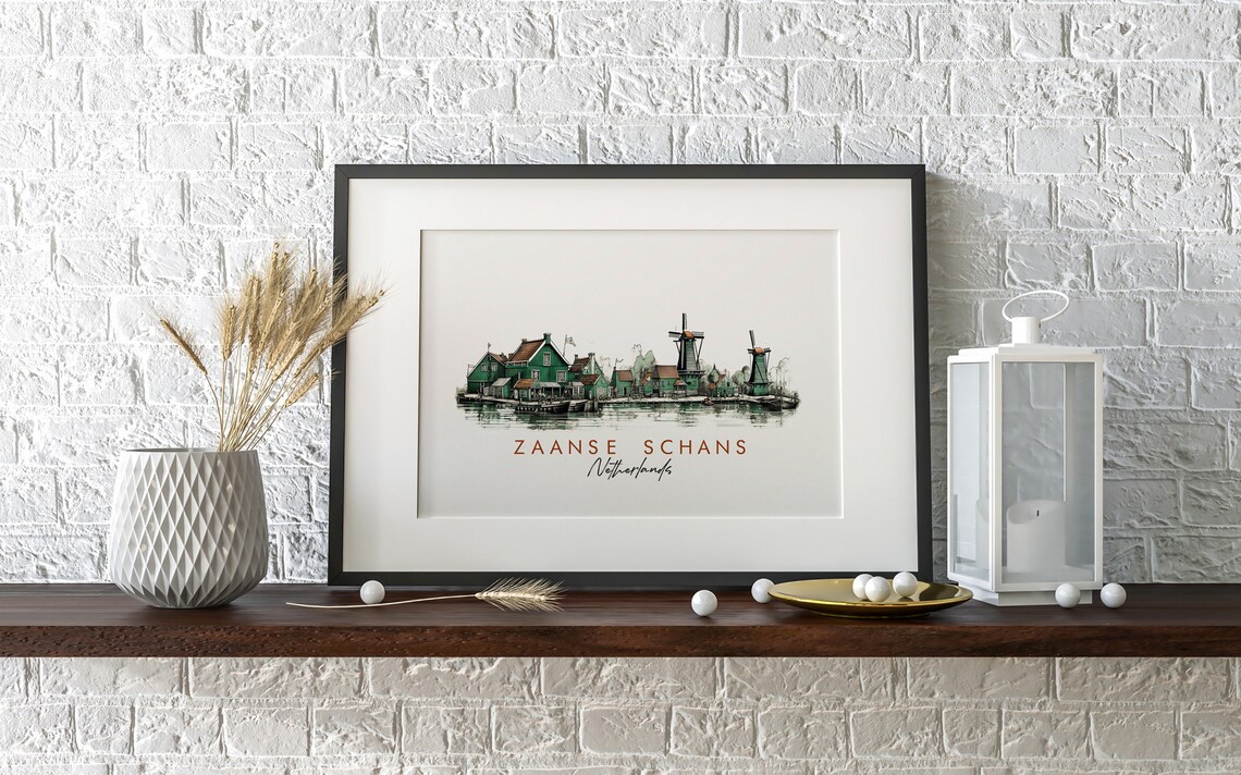 Zaanse Schans Netherlands Windmills Watercolor Village Poster - Image 2