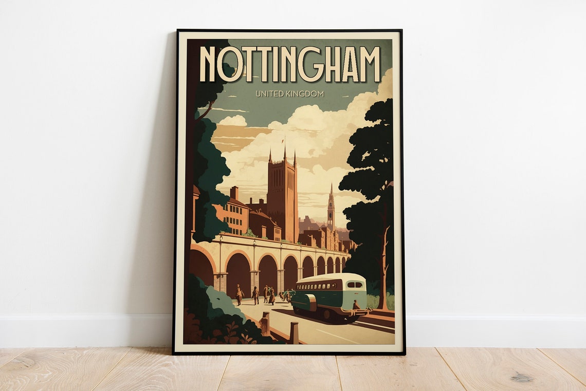 Nottingham England Vintage Viaduct Tram Heritage Travel Poster