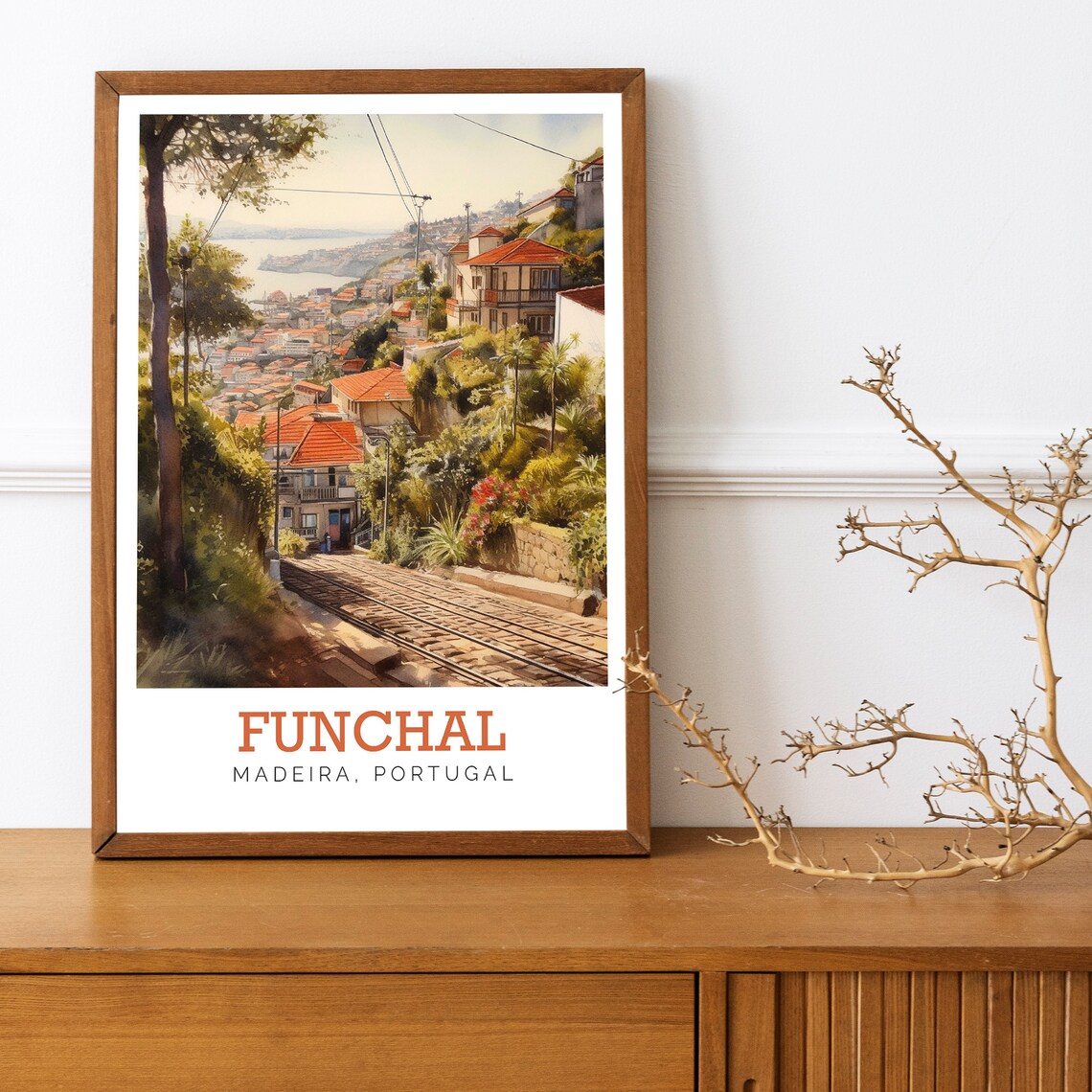 Funchal Madeira Portugal Steep Hillside Street Watercolor Poster - Image 2
