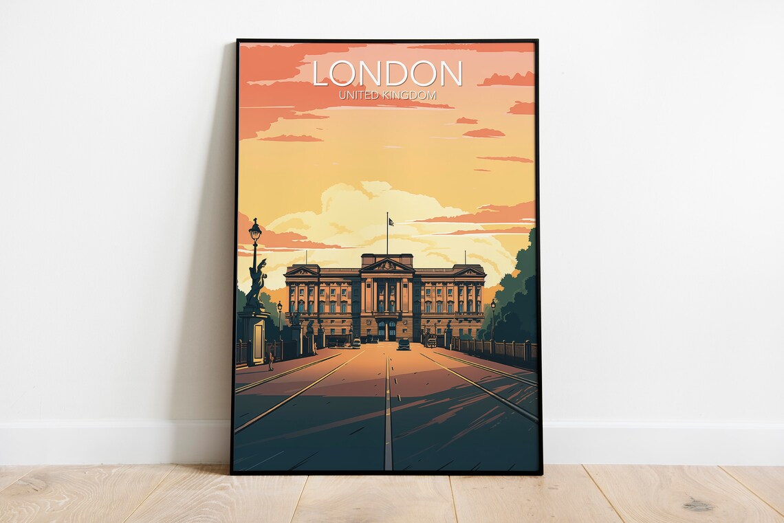 London England Buckingham Palace Golden Sunset Travel Poster - Image 2