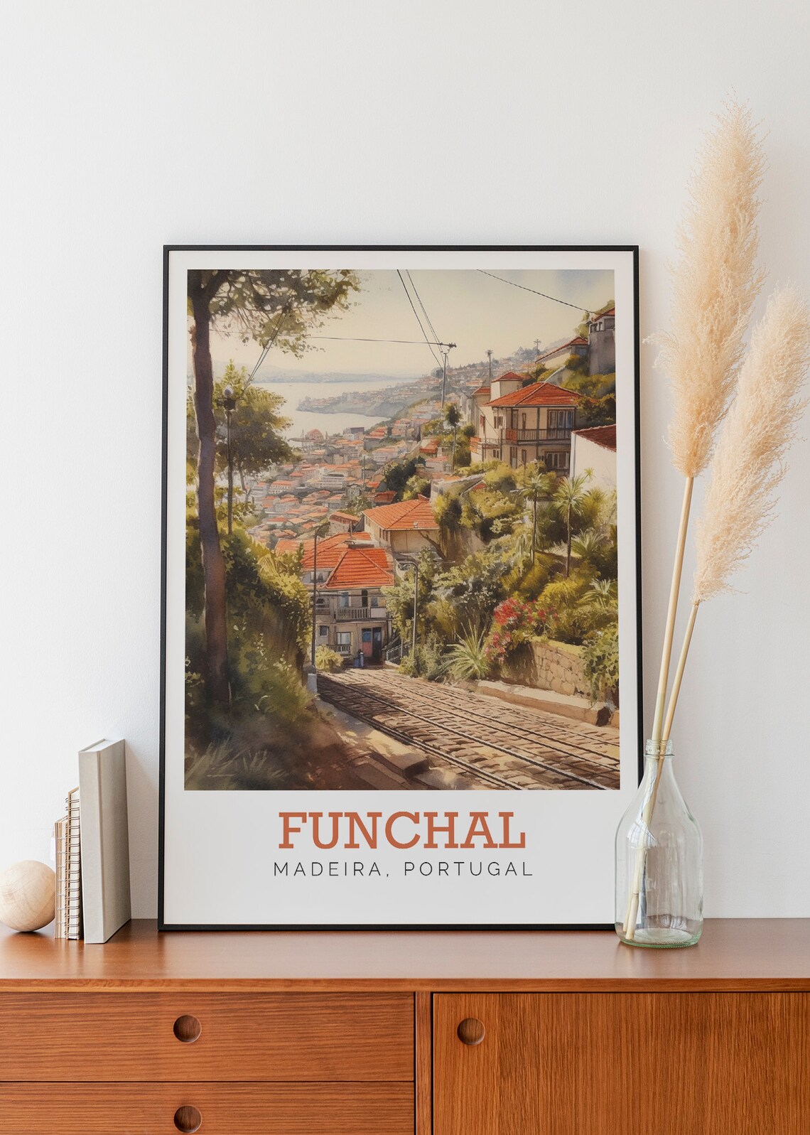 Funchal Madeira Portugal Steep Hillside Street Watercolor Poster - Image 3
