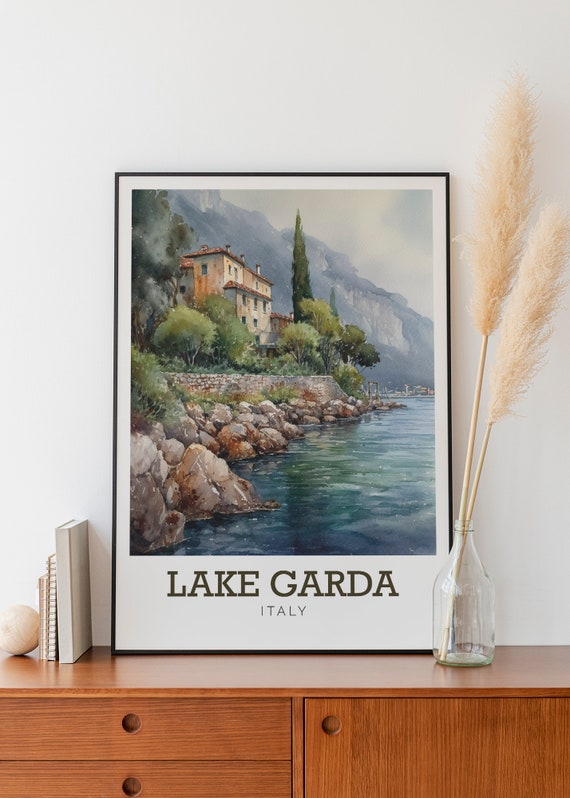 Lake Garda Watercolour Art Print Modern Poster Print Available In Many Sizes Or