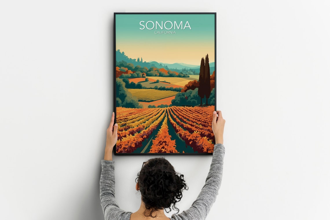 Sonoma California Vineyard Harvest Golden Rolling Hills Poster - Image 2