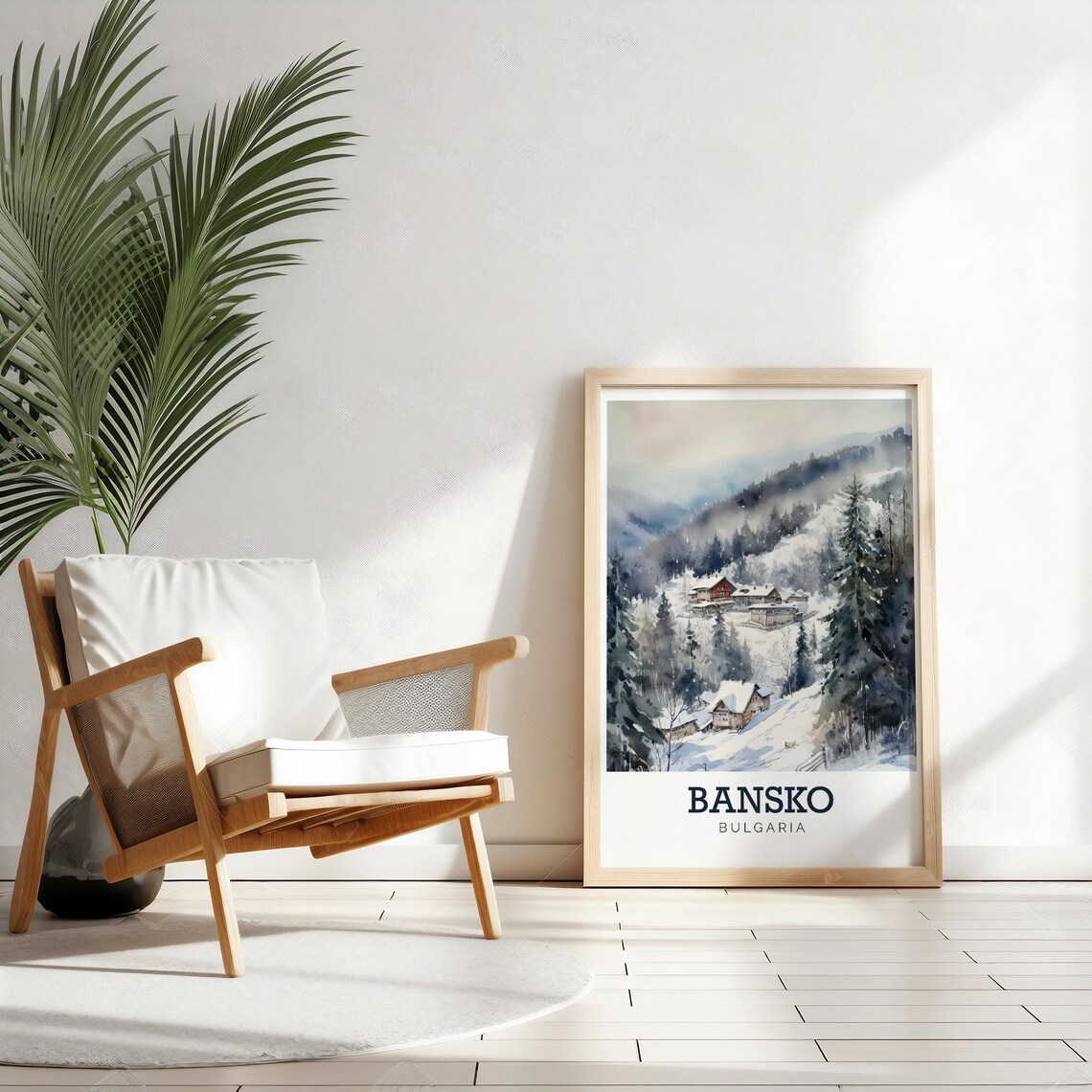 Bansko Bulgaria Snowy Mountain Village Watercolor Travel Poster - Image 2