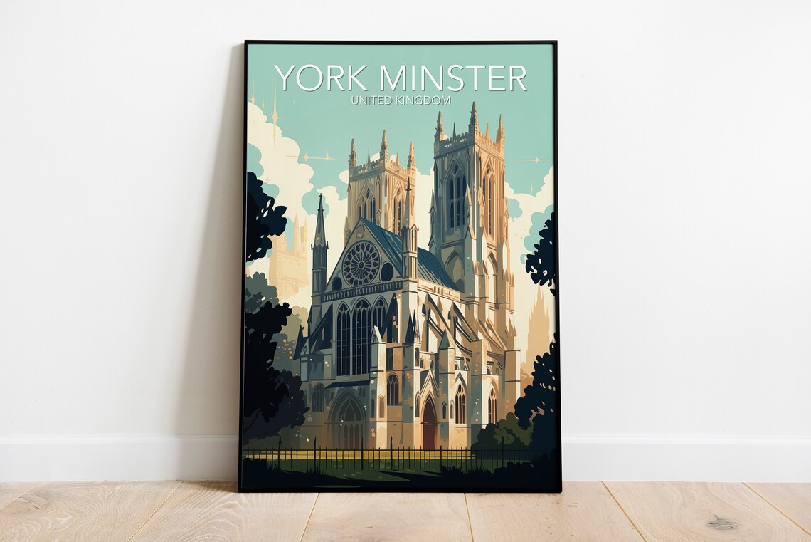York Minster United Kingdom Gothic Cathedral Vintage Travel Poster