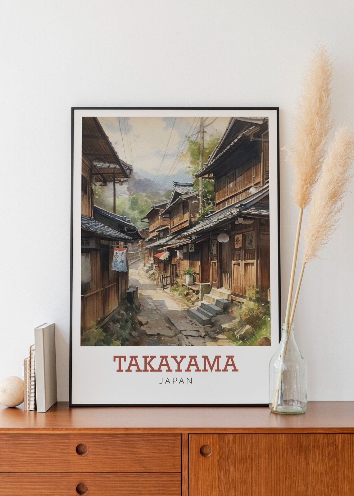 Takayama Japan Old Town Street Watercolor Traditional Wooden Poster - Image 2