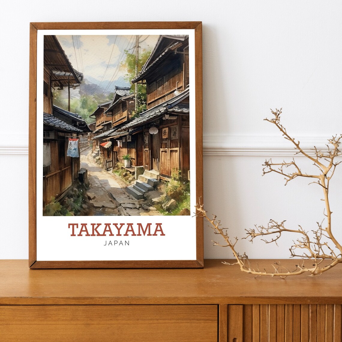 Takayama Japan Old Town Street Watercolor Traditional Wooden Poster - Image 3