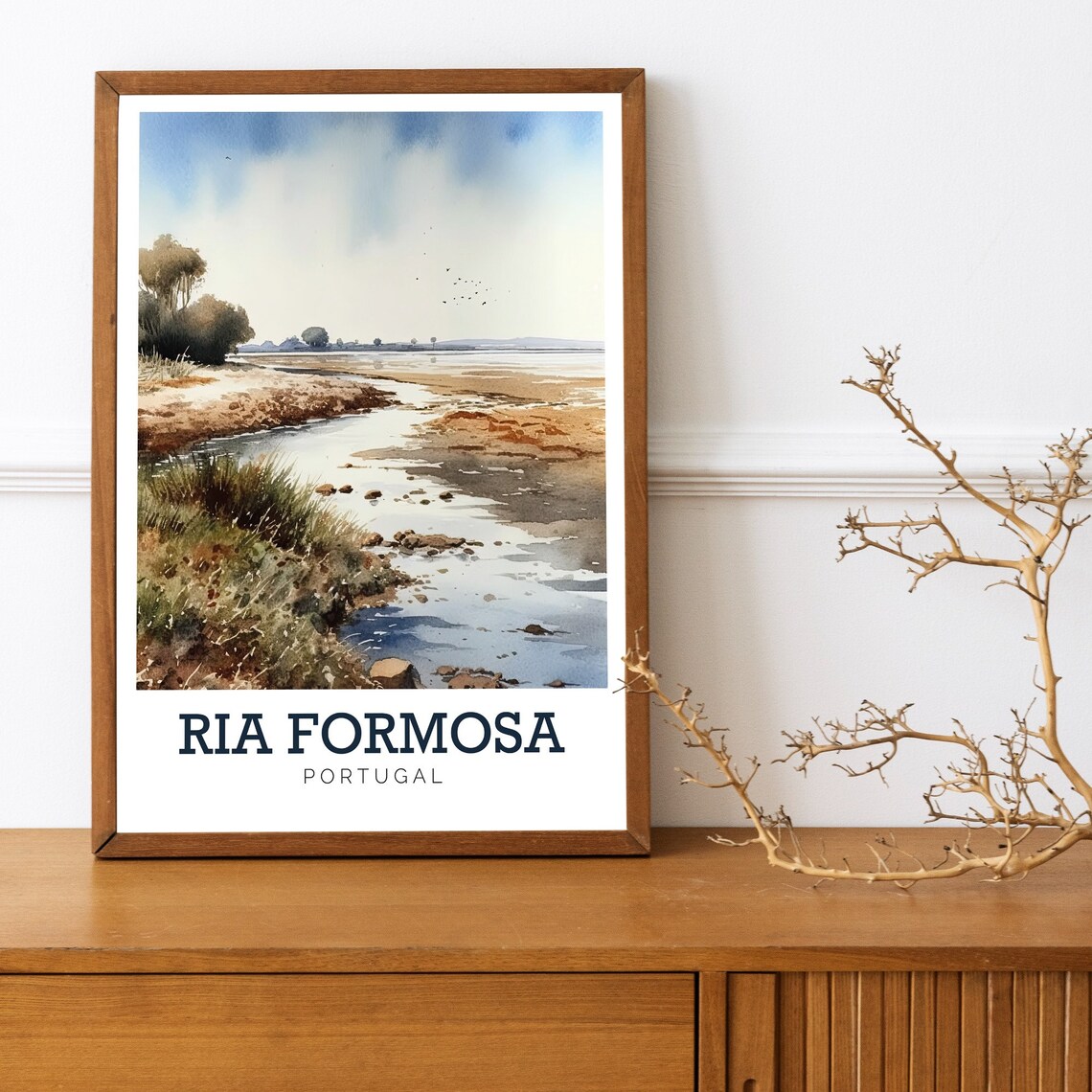 Ria Formosa Portugal Tranquil Lagoon Marsh Watercolor Art Poster - Image 3