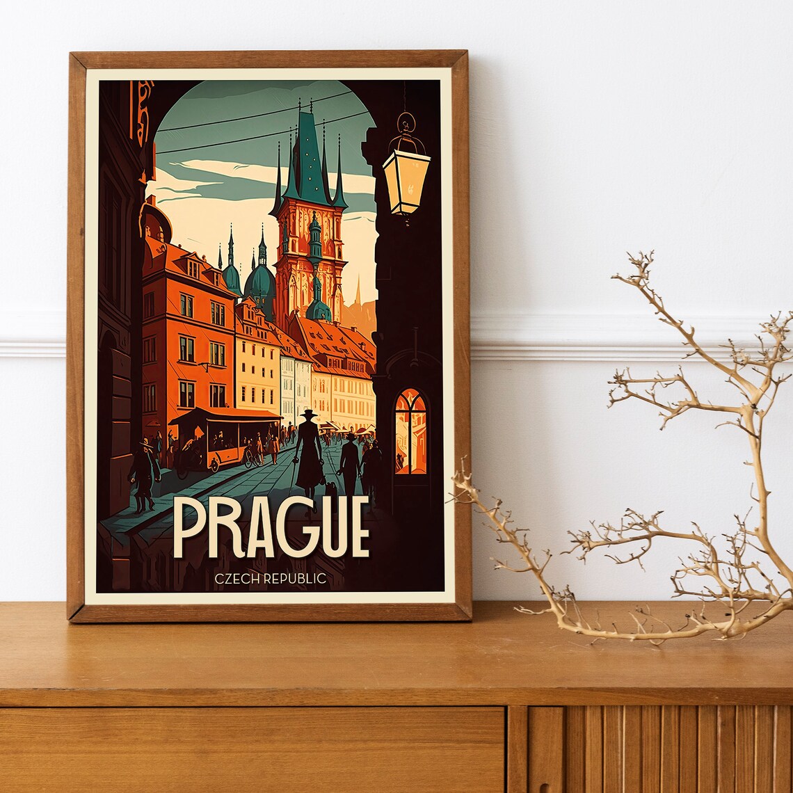 Prague Czech Republic Old Town Church Spire Vintage Travel Poster - Image 2