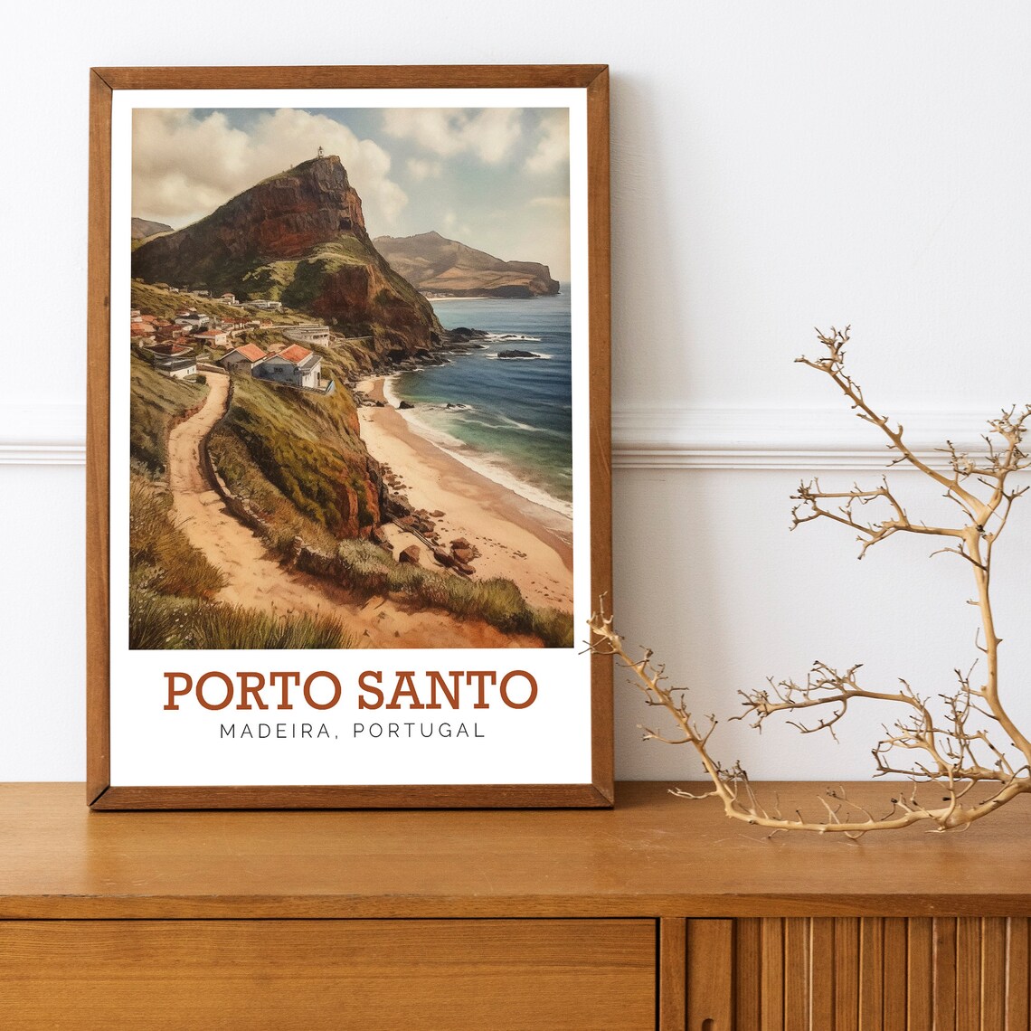 Porto Santo Madeira Portugal Coastal Cliff Beach Watercolor Poster - Image 2