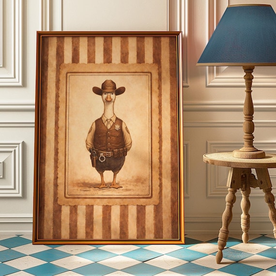 Duck Sheriff Vintage Portrait Funny Western Animal Art Poster