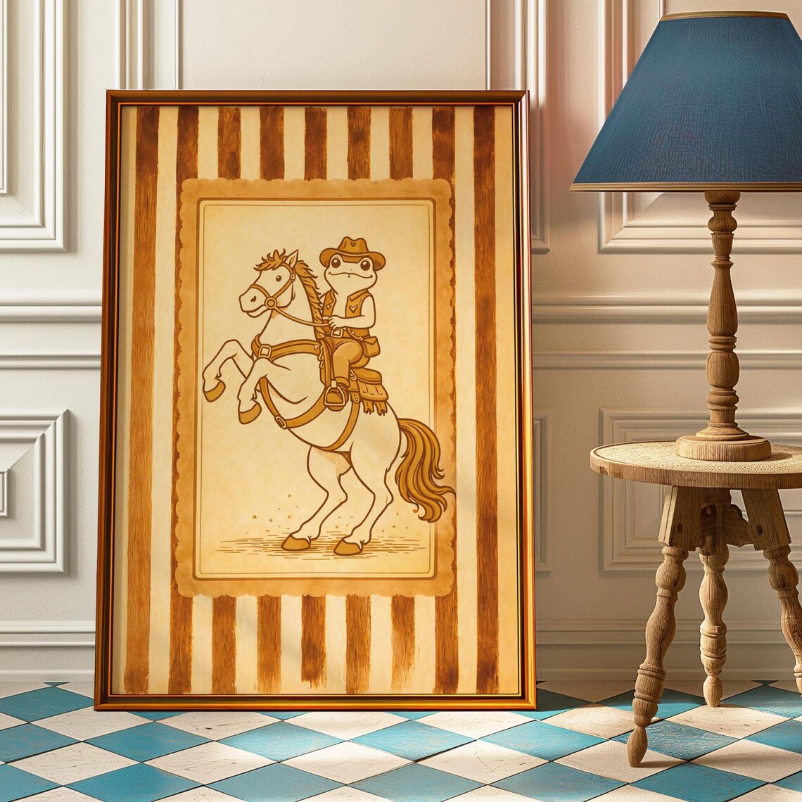 Vintage Western Cowboy Frog Poster, Rustic Rodeo