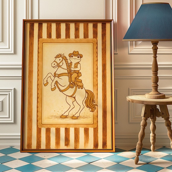 Vintage Western Cowboy Frog Poster, Rustic Rodeo