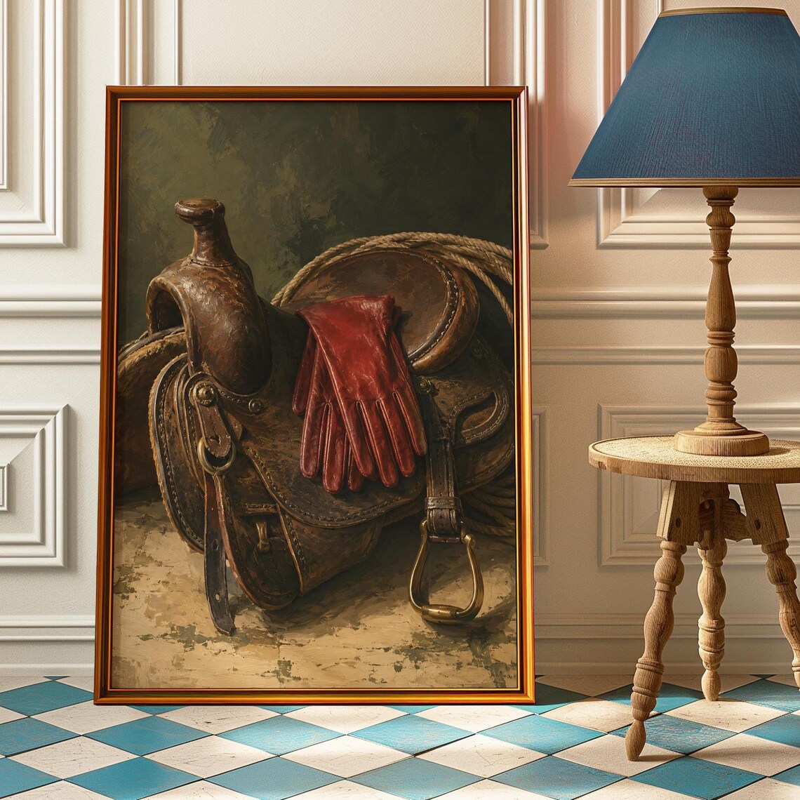 Vintage Western Saddle, Rustic Cowboy Poster
