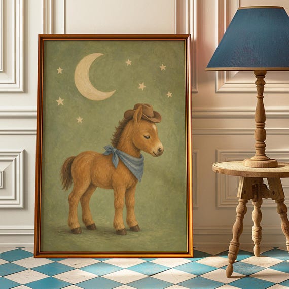 Dancing Cowboy Goose Poster Silly Nursery Wall Art Western Baby Print Funny Duck Painting Country Decor Boy Gift
