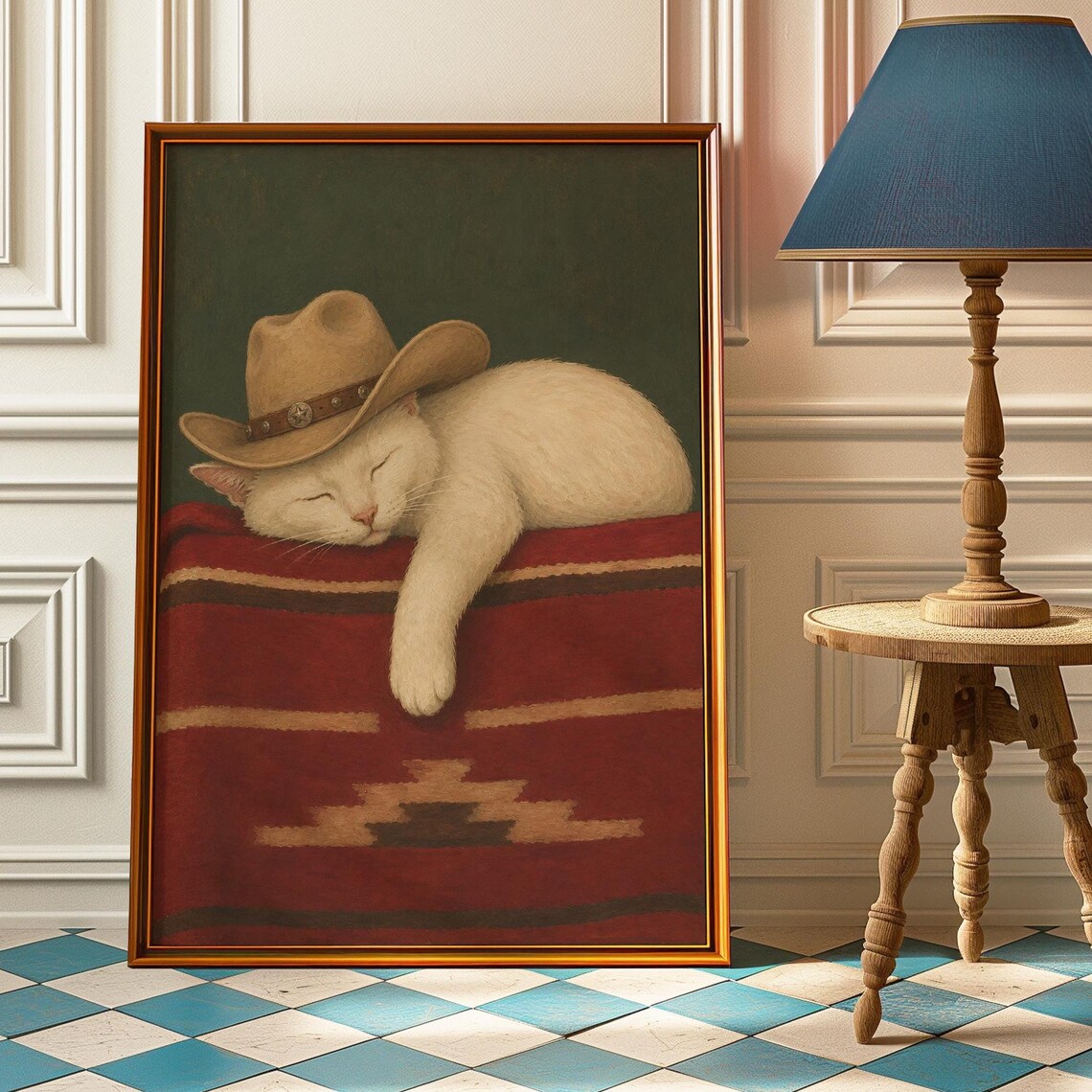 Cowboy Cat Sleeping, Vintage Western Poster Print
