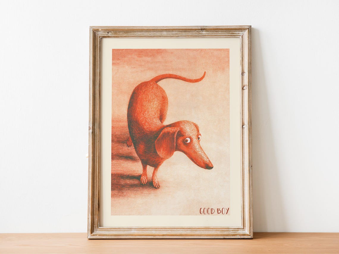Good Boy Dachshund Whimsical Sausage Dog Cute Pet Nursery Wall Art