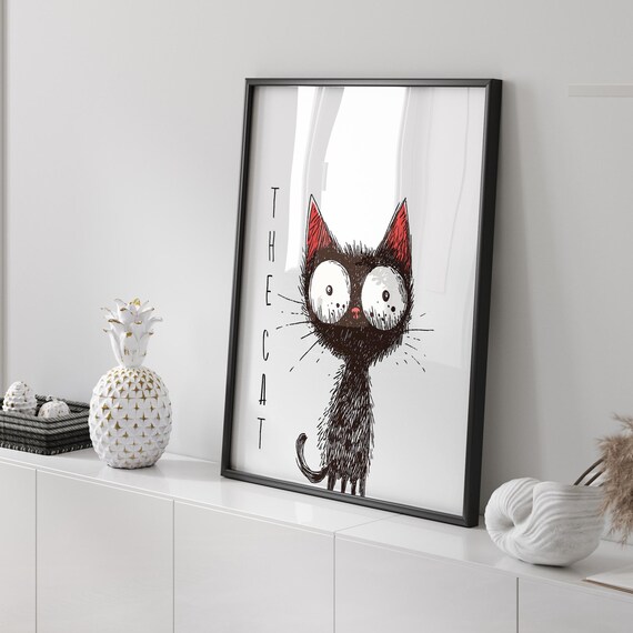 Funny Black Cat Poster Quirky Kitten Art